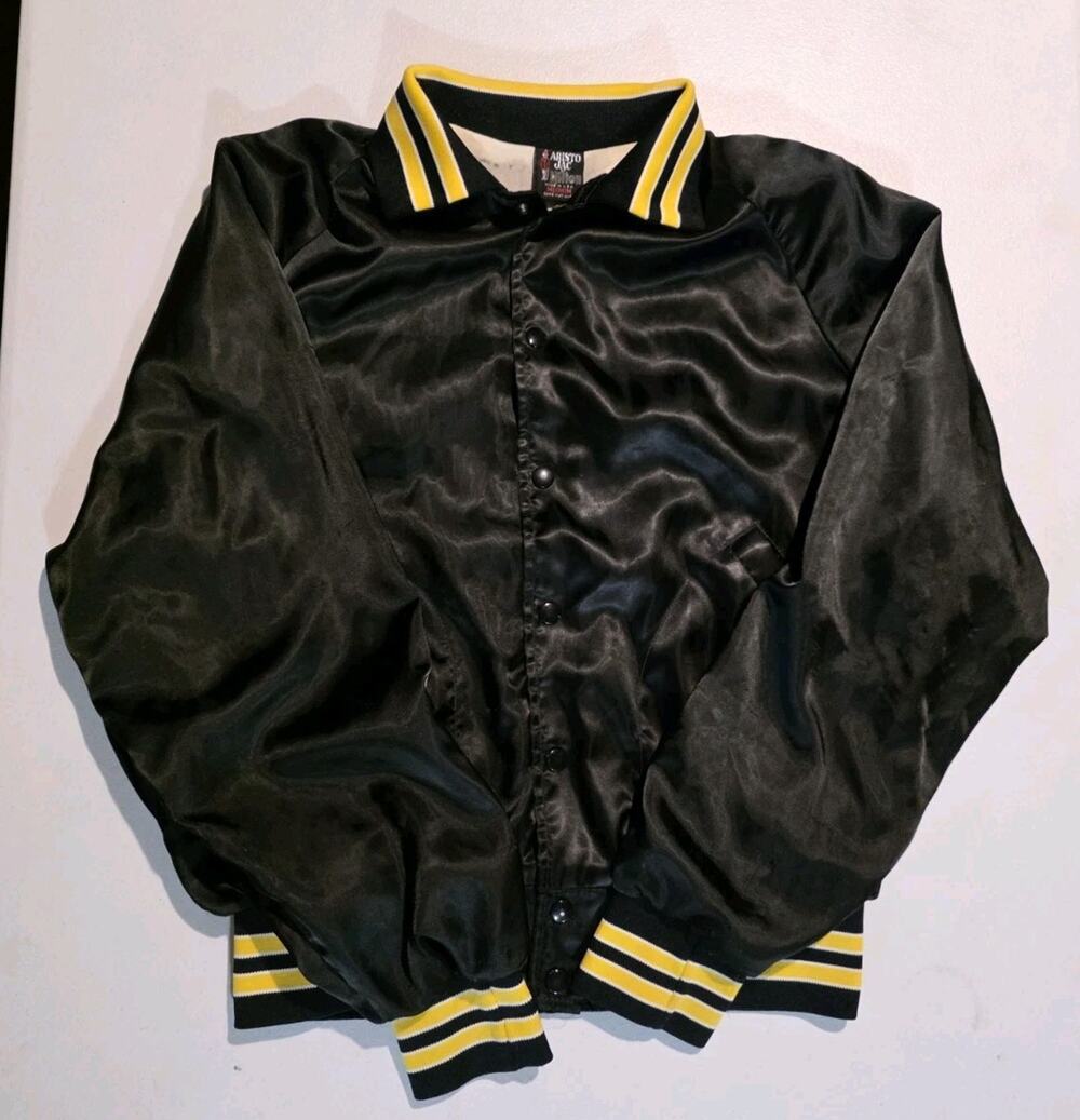 VTG Campus Rodeo Assoc Satin Jacket Western Cowboy Bronc Embroidered Black -Med